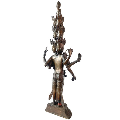 Antiek Tibetaans bronzen Avalokiteshvara met elf hoofden – opname 1
