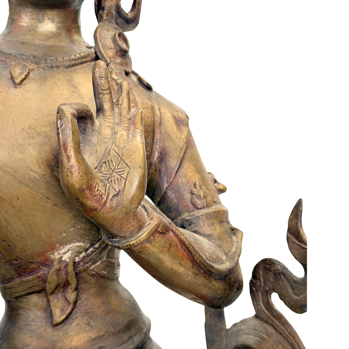 Antieke Nepalese Mañjuśrī – achterzijde rechts met opengewerkte ornamentiek