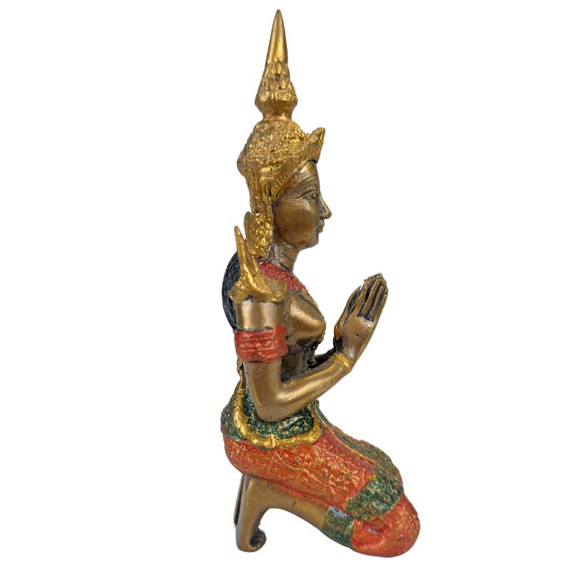 Thaise Thepanom Tempelwachter Beeld – Verguld en Polychroom – Knielende Devote Figuur