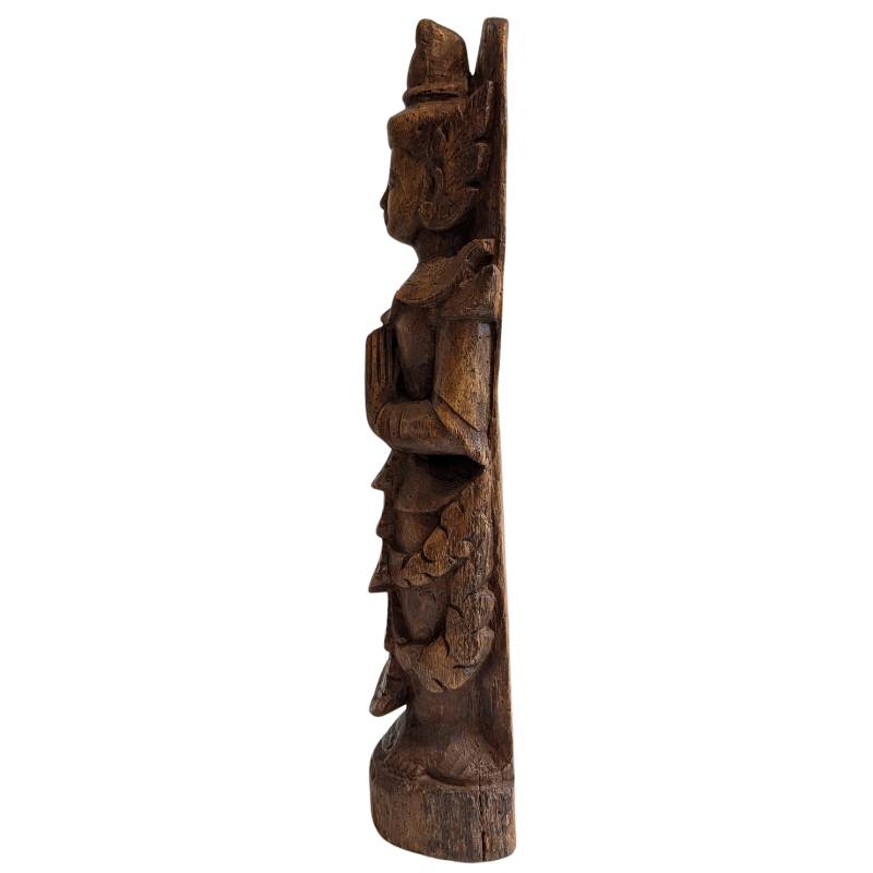 Birmese Nat-figuur Thagyamin – Houten tempelbeeld, 19e eeuw