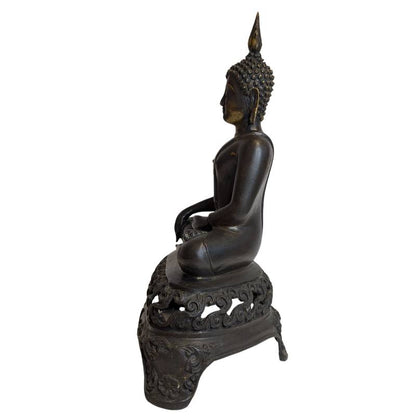 Groot vintage Thais bronzen Boeddhabeeld in Sukhothai-stijl – opname 1