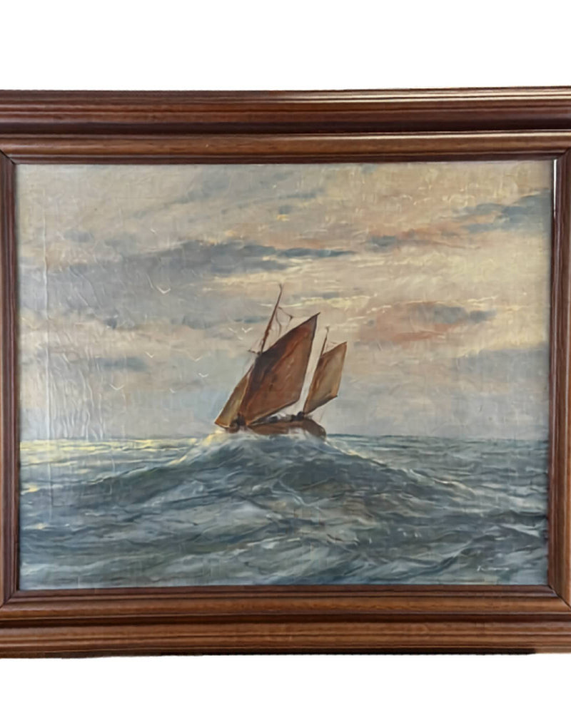 53x63 cm Antiek Maritiem Olieverfschilderij R. Doorn | Exclusieve Muurkunst | ca. 1920