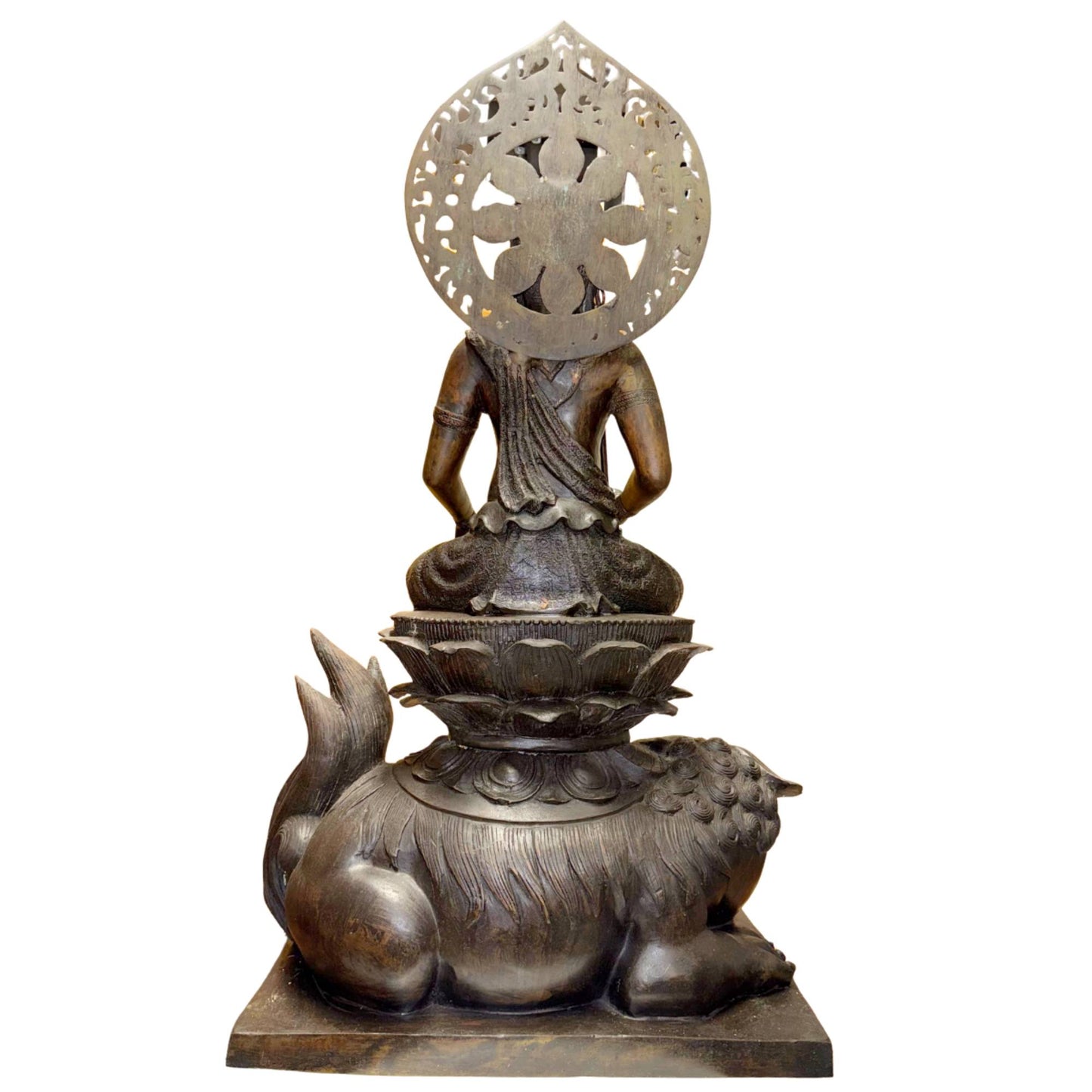 Monumentaal Bronzen Wenshu Pusa Beeld op Leeuw – Chinese Manjushri Bodhisattva – Late Qing / Vroege Republiek – 94.5 cm