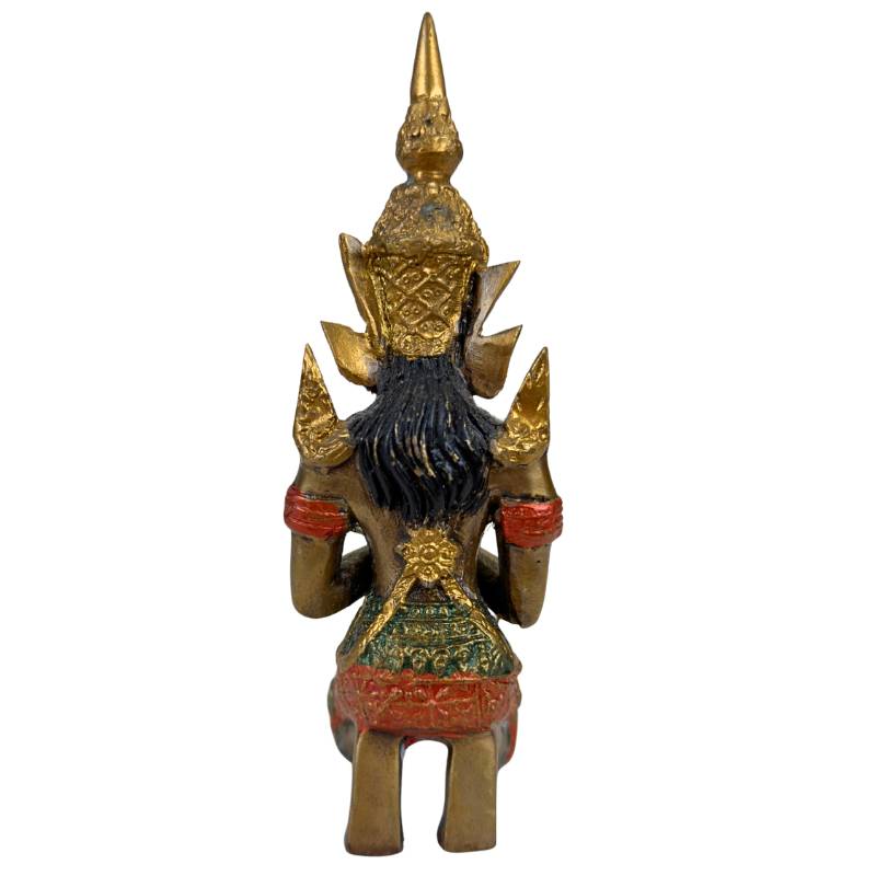 Thaise Thepanom Tempelwachter Beeld – Verguld en Polychroom – Knielende Devote Figuur