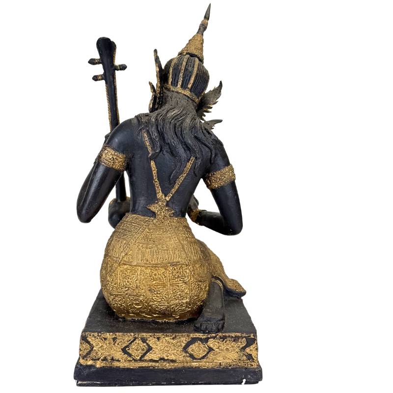 Thaise Muzikant Beeld Brons – Goud Zwart Patina Tempelfiguur