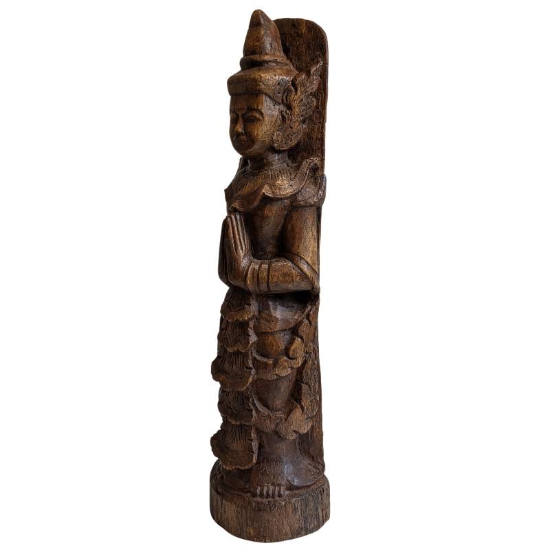 Birmese Nat-figuur Thagyamin – Houten tempelbeeld, 19e eeuw