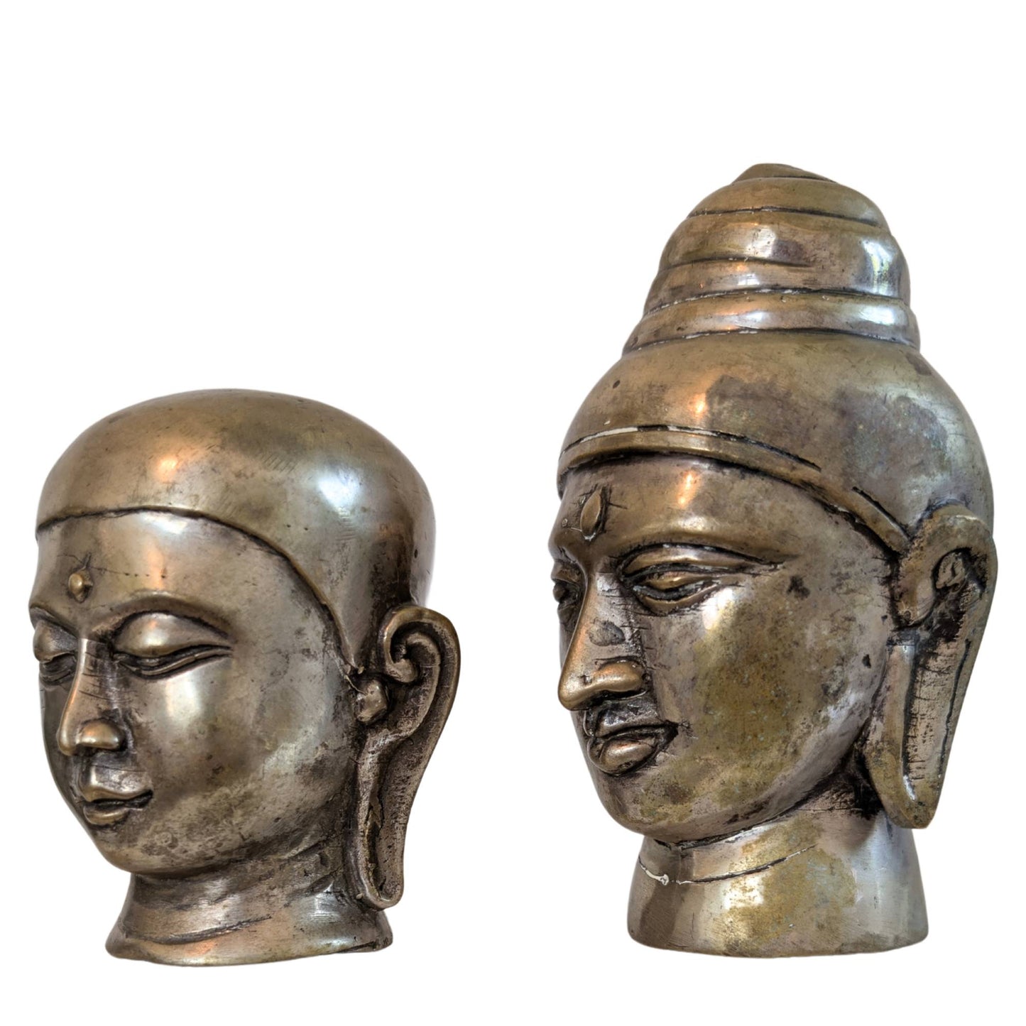 Set van 2 Bronzen Koppen – Boeddha & Monnik – Handgegoten Aziatisch Brons