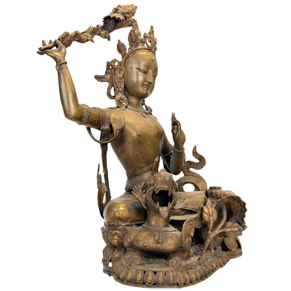 Antieke Nepalese Mañjuśrī – achterzijde links met historische patina