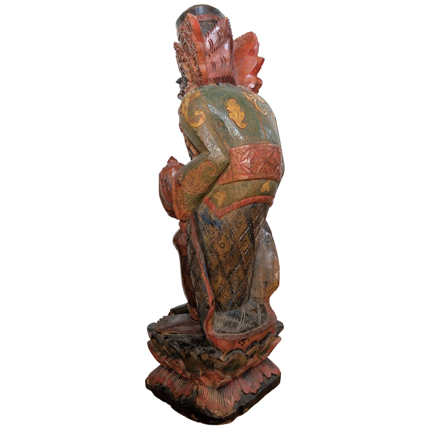 Vintage Balinees Houtsnijwerk – Rishi met Kamandalu – Polychroom – 52 cm