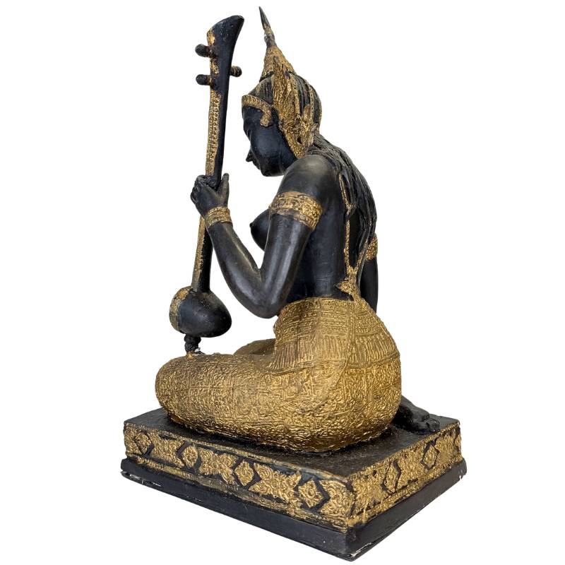 Thaise Muzikant Beeld Brons – Goud Zwart Patina Tempelfiguur