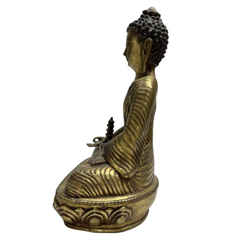 Chinese bronzen altaarset met Medicijnboeddha en twee pagodetorens – opname 1