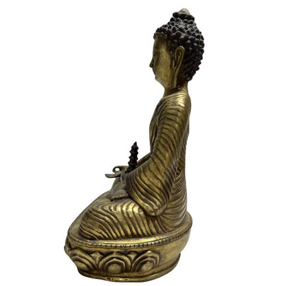 Chinese bronzen altaarset met Medicijnboeddha en twee pagodetorens – opname 1
