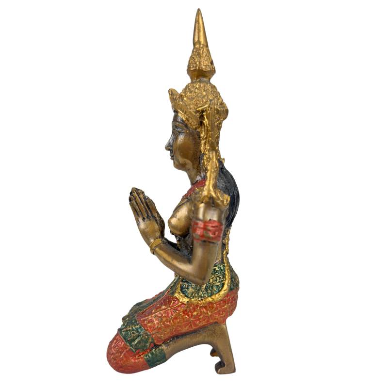 Thaise Thepanom Tempelwachter Beeld – Verguld en Polychroom – Knielende Devote Figuur