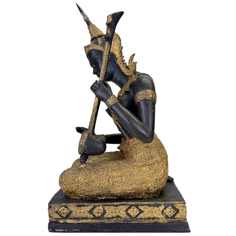 Thaise Muzikant Beeld Brons – Goud Zwart Patina Tempelfiguur