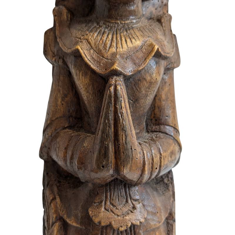 Birmese Nat-figuur Thagyamin – Houten tempelbeeld, 19e eeuw