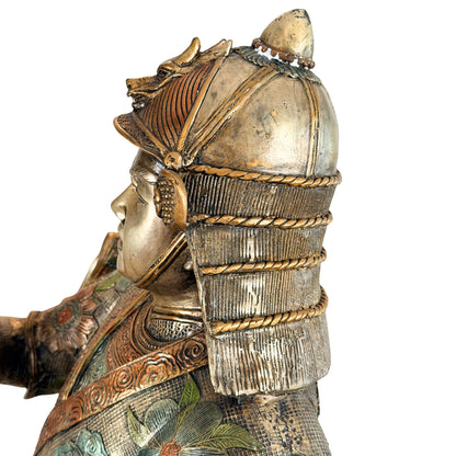 Monumentaal paar Japanse bronzen samurai in Miyao-stijl, 20e eeuw – productfoto 25