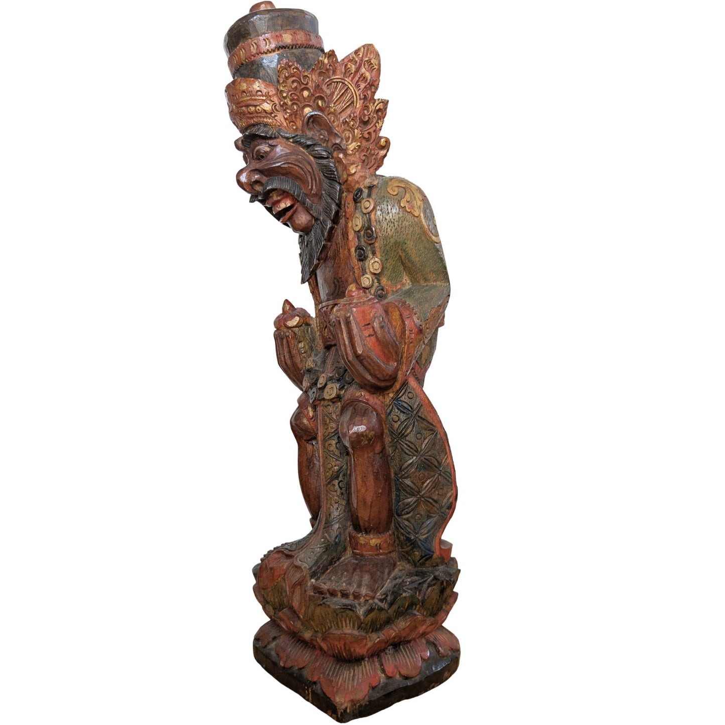Vintage Balinees Houtsnijwerk – Rishi met Kamandalu – Polychroom – 52 cm