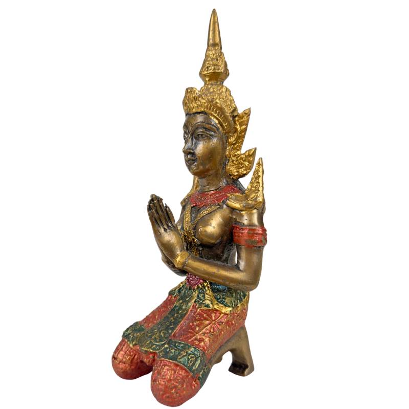 Thaise Thepanom Tempelwachter Beeld – Verguld en Polychroom – Knielende Devote Figuur