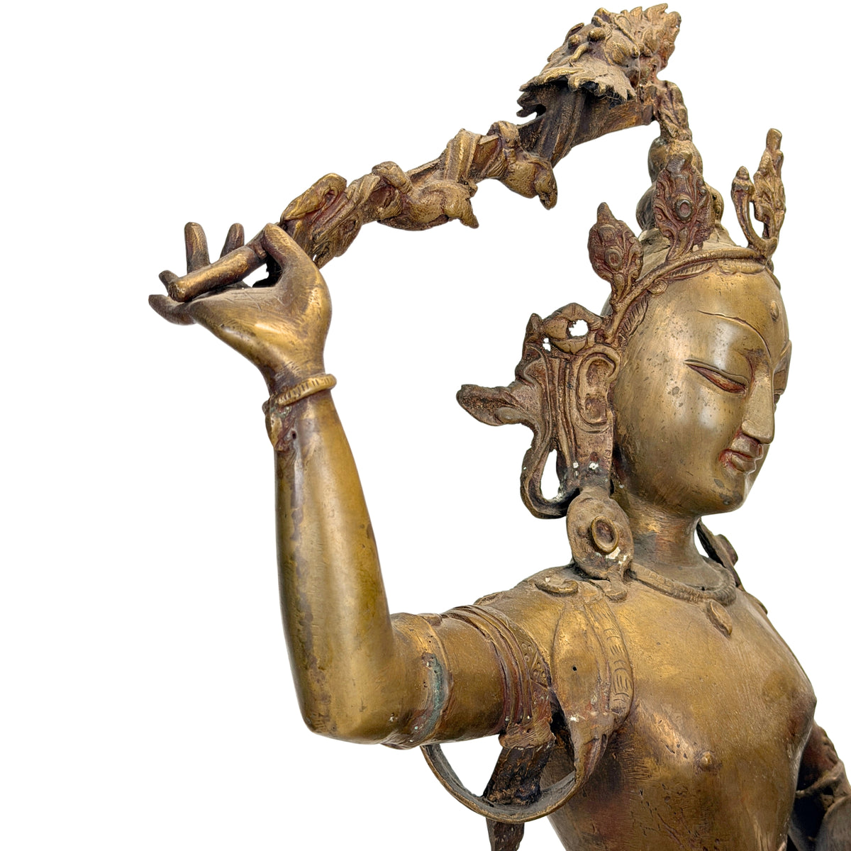 Antieke Nepalese bronzen Mañjuśrī – driekwart links