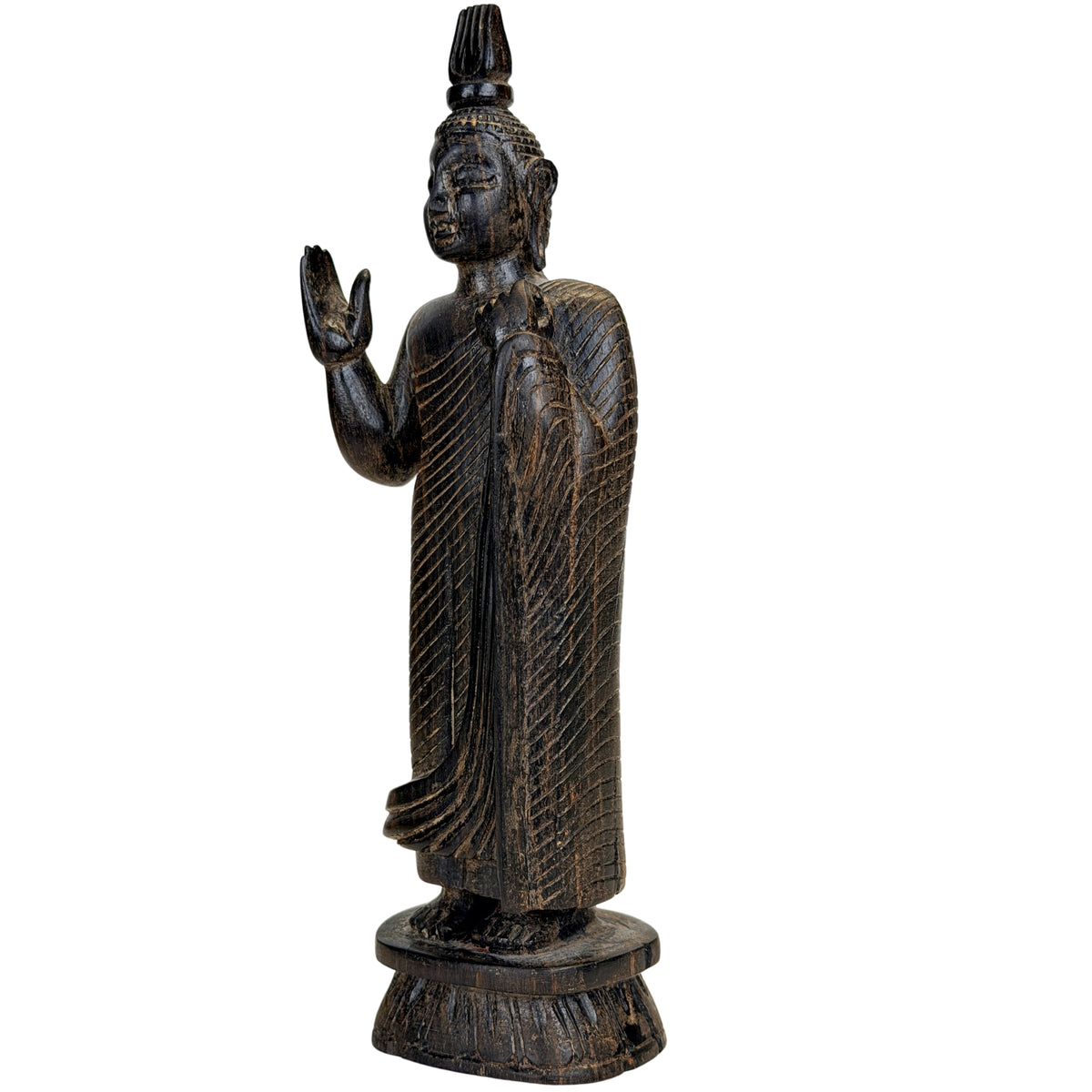 Sri Lankaanse Staande Houten Boeddha in Abhaya Mudra – Midden 20e Eeuw – Lot 758