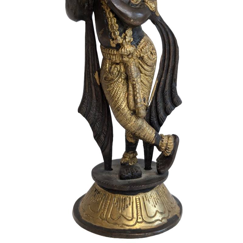 Antiek bronzen Krishna beeld met fluit, India, 19e eeuw