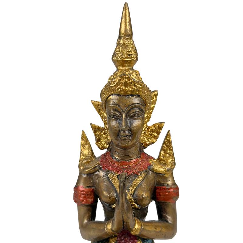 Thaise Thepanom Tempelwachter Beeld – Verguld en Polychroom – Knielende Devote Figuur