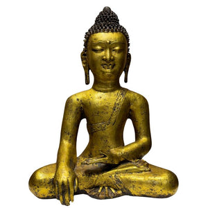 Antiek Chinees Gietijzeren Boeddha – Verguld – 18e/19e Eeuw – Bhumisparsha Mudra – Museumkwaliteit Gietwerk