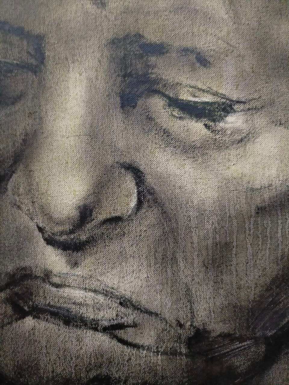 Detail van de textuur met houtskool en olieverf in het Angela Merkel portret van Oliver Plehn(2)
