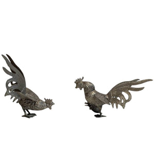 Set Thaise Metalen Hanen – Decoratieve Beelden (20e eeuw)