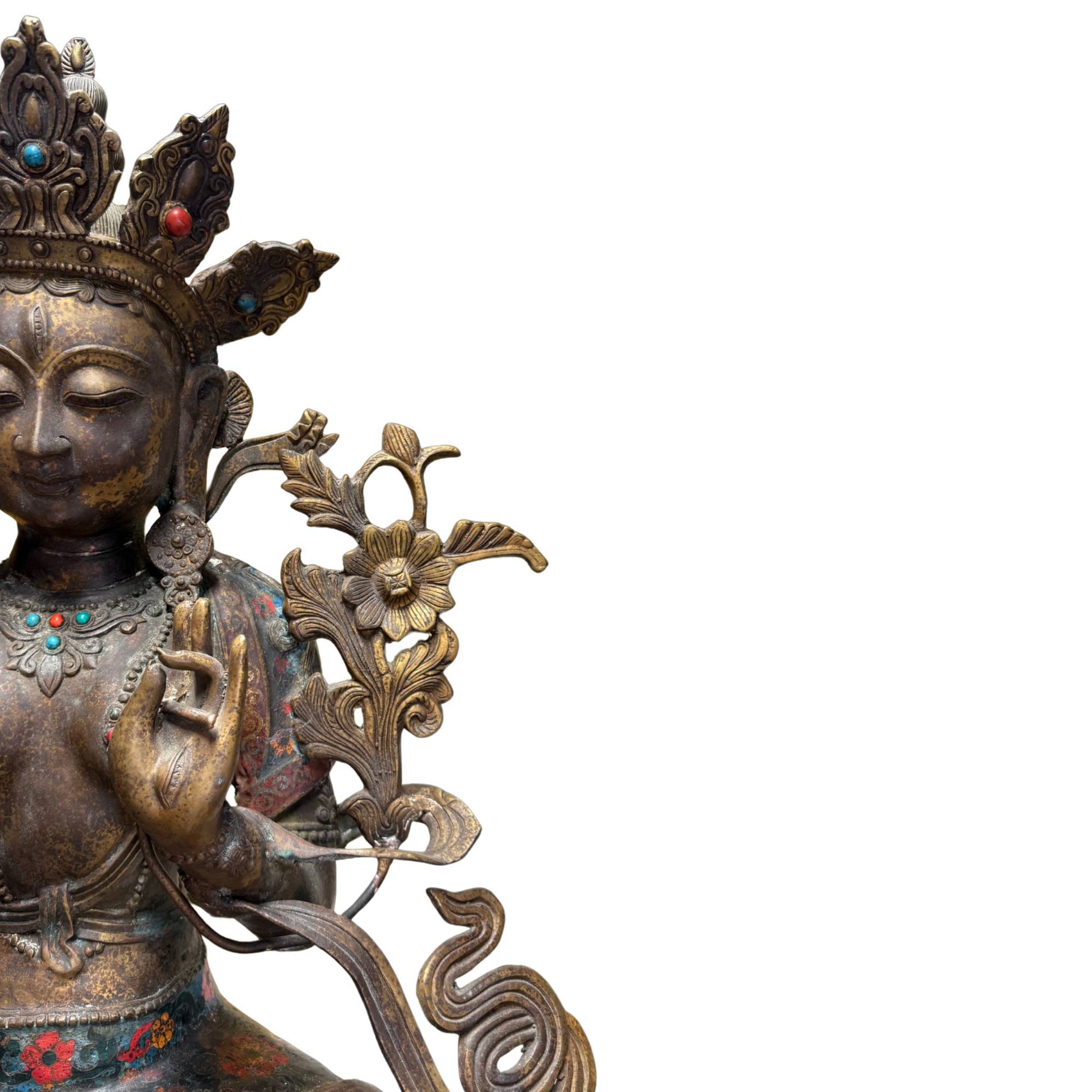 Witte Tara Sitatara zeven ogen mededogen verguld brons cloisonne emaille antiek