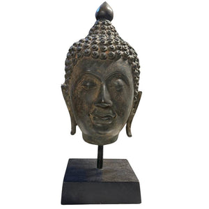 Zwaar Thais Bronzen Boeddhahoofd – 39 cm – 4.3 kg High-Density Brons – Sukhothai Stijl