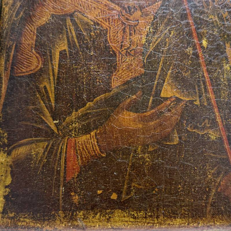 Detail Aartsengel Michaël met sfeer en monogram van Christus