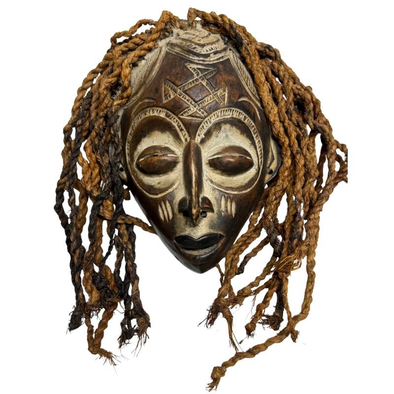 Muurdecoratie Antiek Chokwe Pwo Masker – Gevlochten Vezelkapsel – Congo – ca. 1950