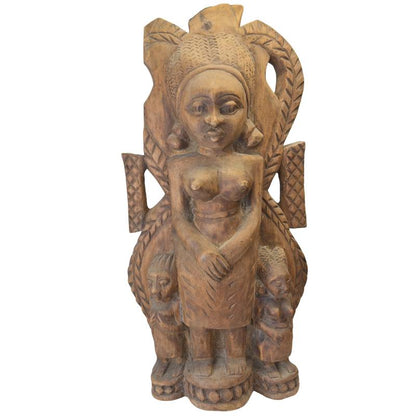 Afrikaanse houten sculptuur van vrouw met kinderen tribale kunst