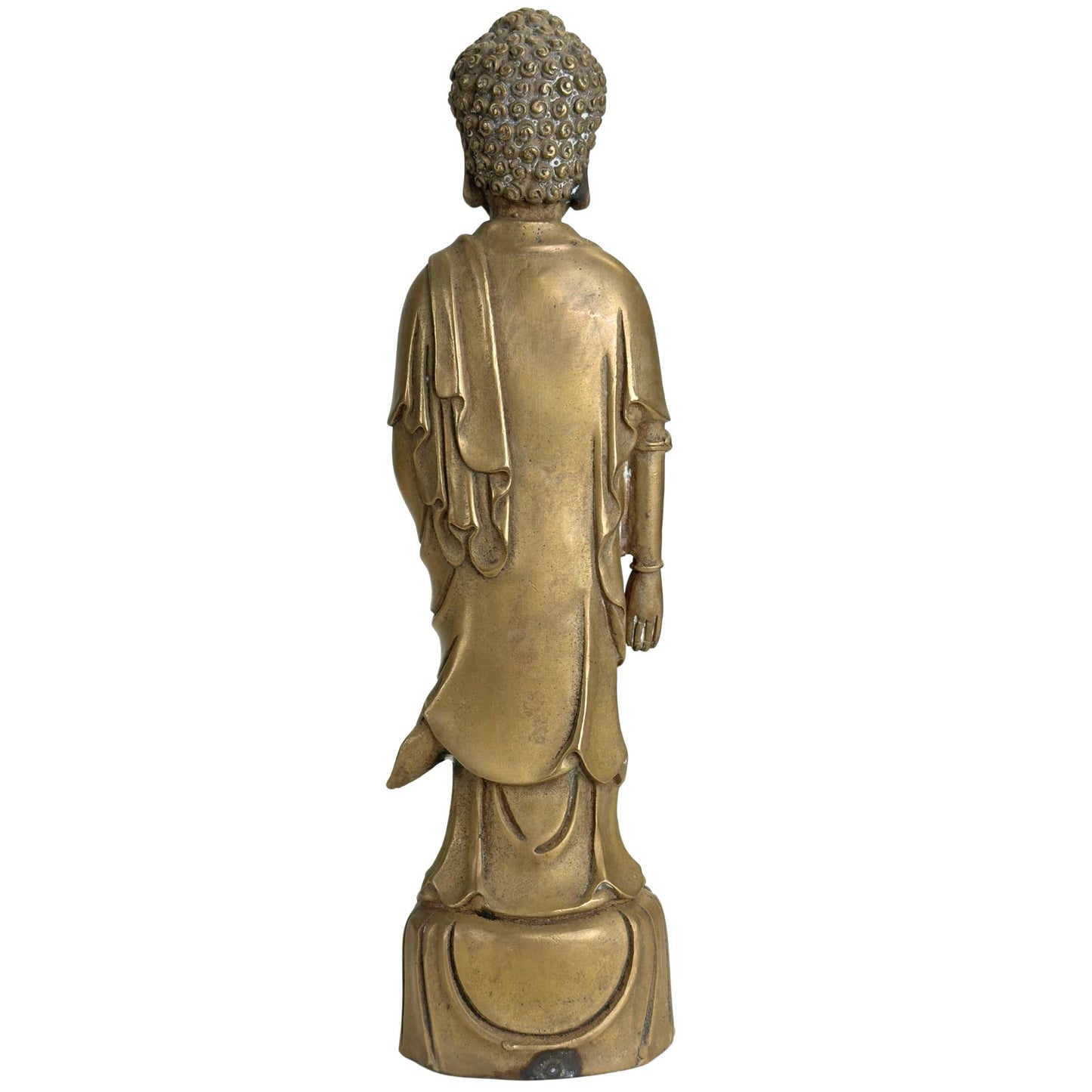 Amitabha Boeddha in brons met serene houding en lotus als symbool voor spirituele groei