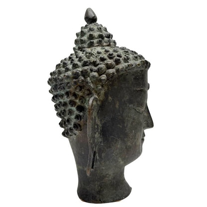 antiek boeddhahoofd nepal tibet brons natuurlijke oxidatie spiritueel object 
