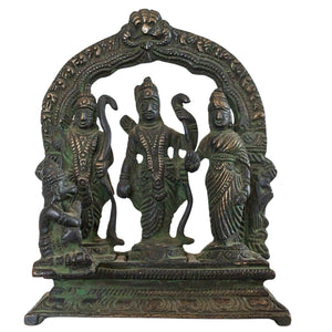 Antiek Indiaas Brons - Ram Darbar Altaarstuk (Rama, Sita, Lakshmana, Hanuman