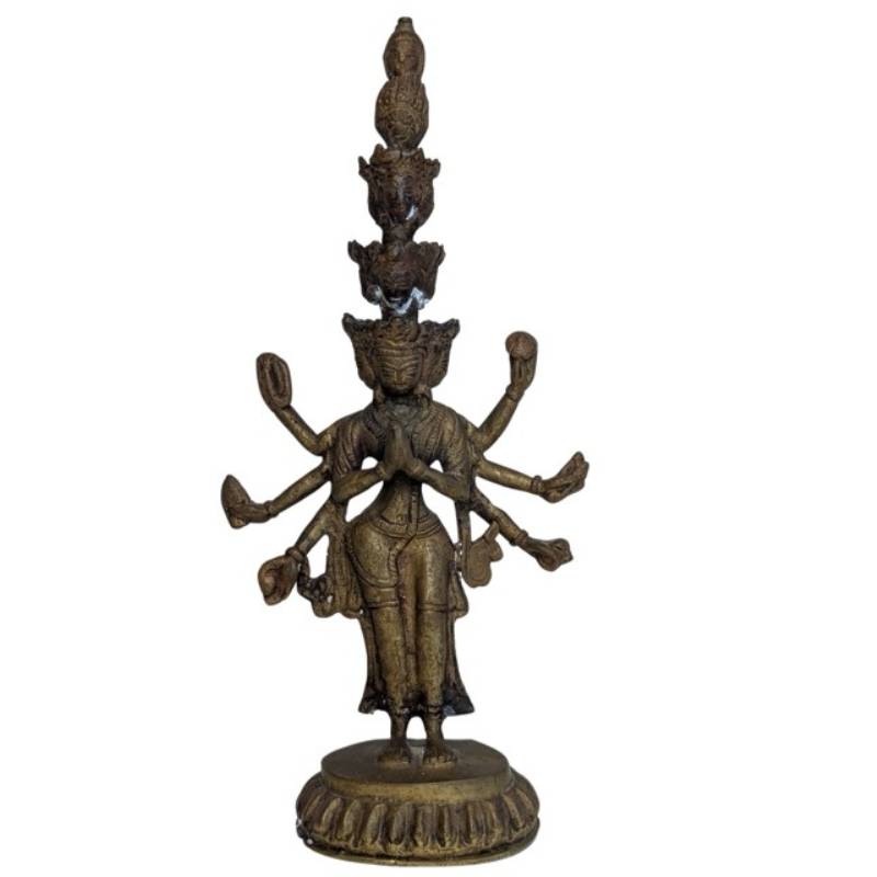 Antiek bronzen Avalokiteshvara beeld 11 koppen Tibetaanse kunst