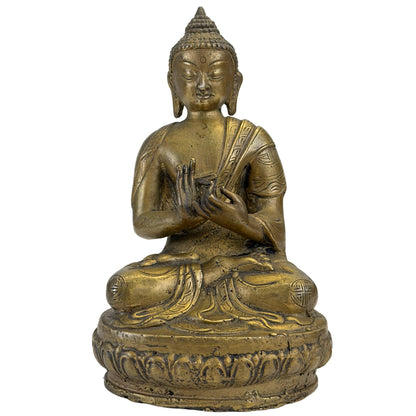 Antiek 18e-eeuws Mongools bronzen Boeddha beeld in de zeldzame Shramana mudra van de asceet