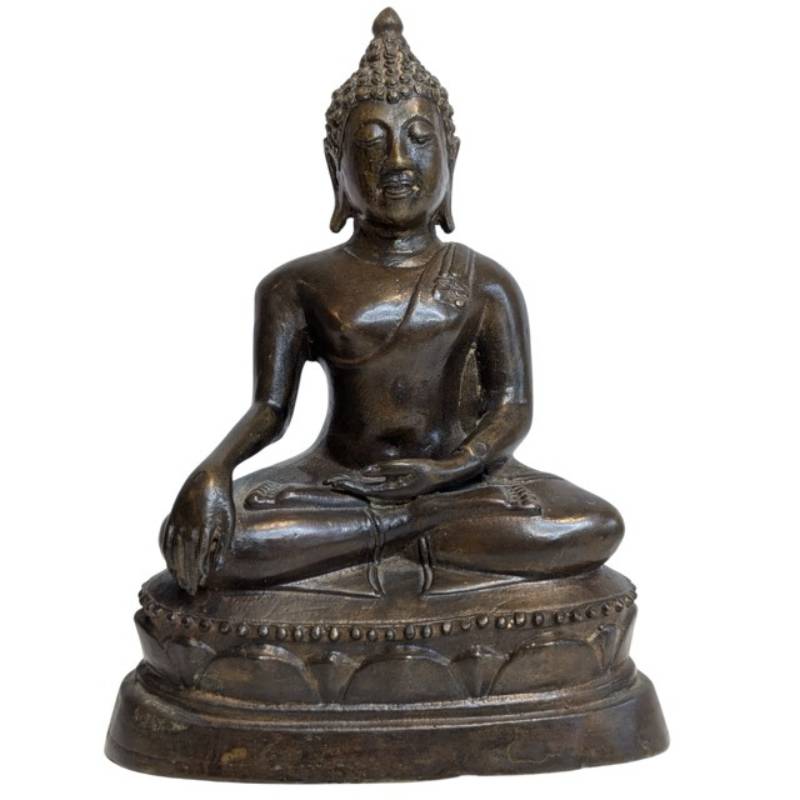 Antiek bronzen boeddhabeeld in Bhumisparsha mudra