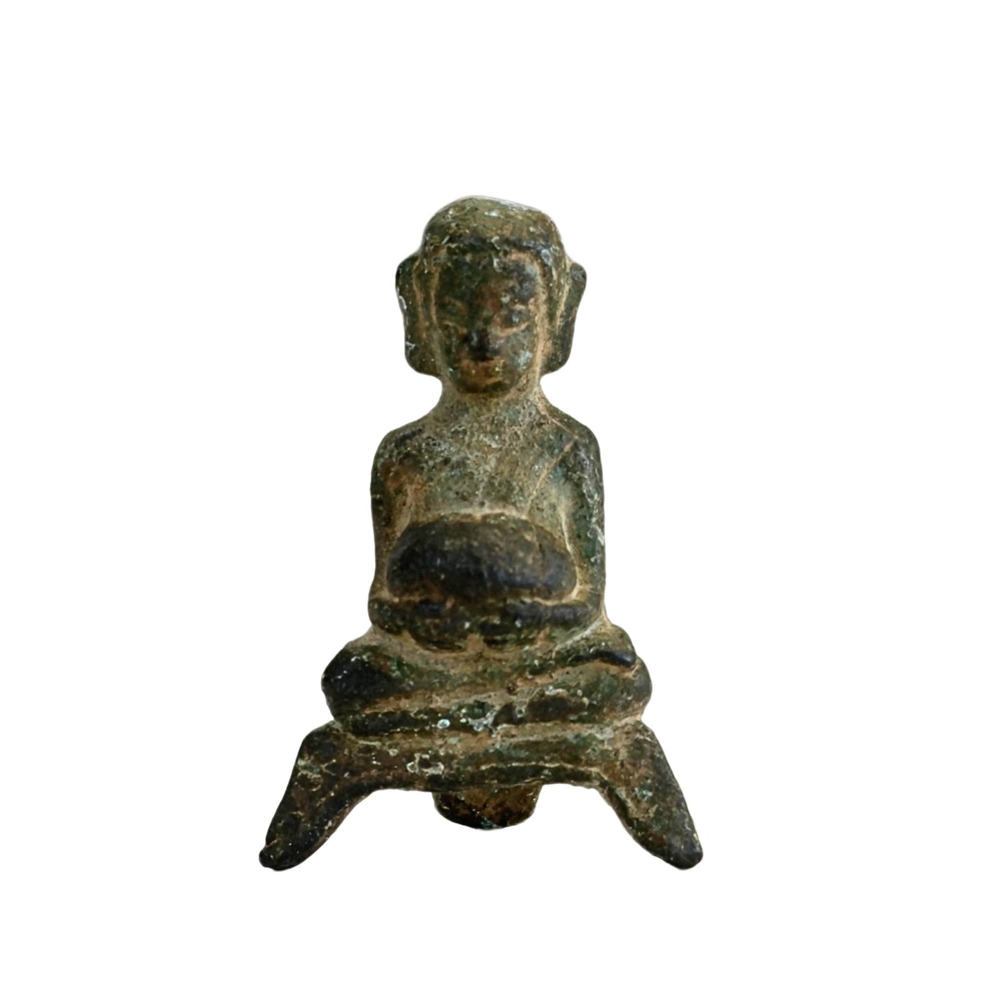 Antiek bronzen votiefbeeldje van de Boeddha uit de Ayutthaya-traditie