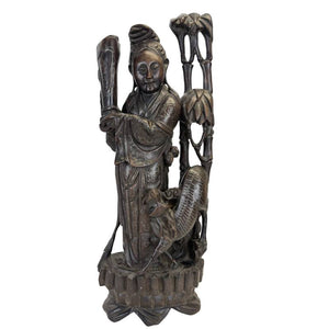 Antiek Chinees Beeld "Magu" met Zilverinleg - Hardhout - 19e Eeuw (43 cm)