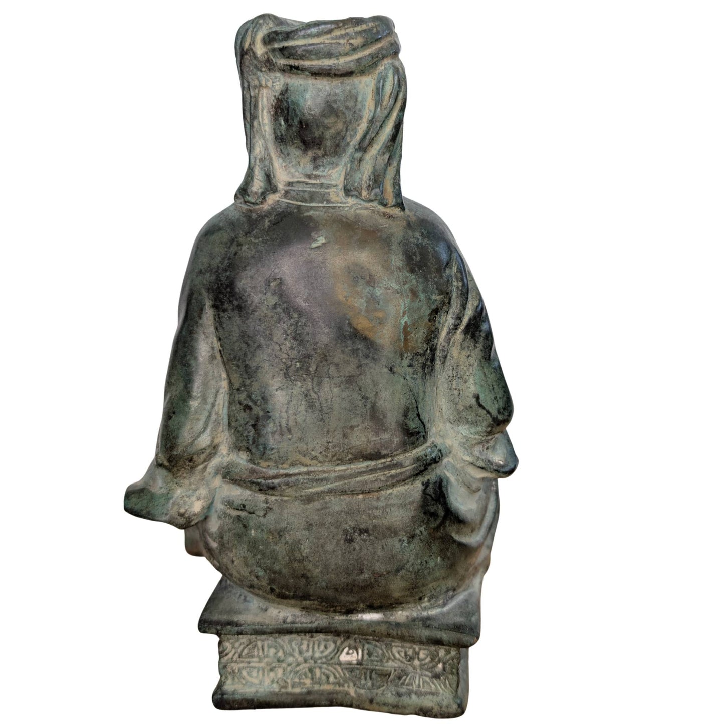 Detail van de onvervalste natuurlijke patina op antiek Chinees brons