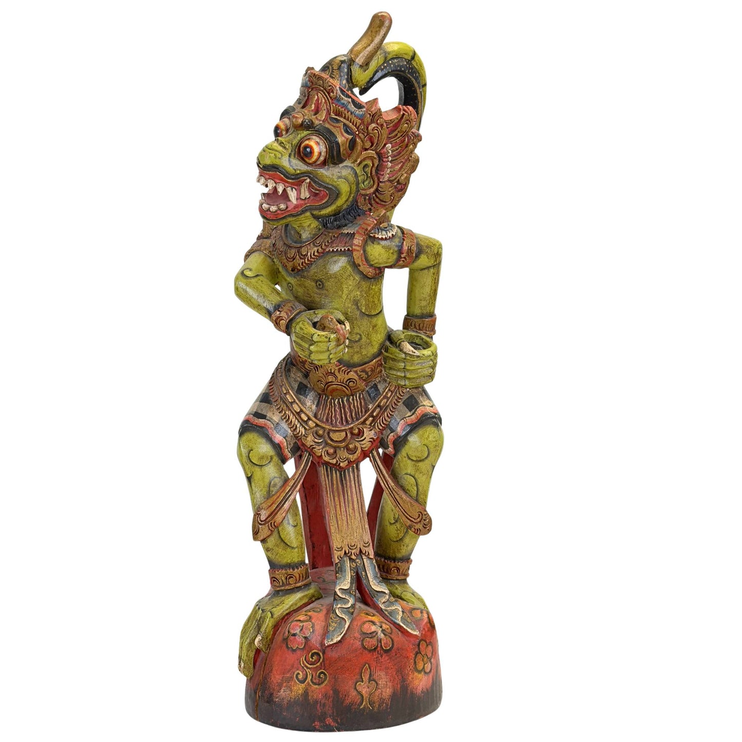 Antieke handgesneden Balinese Hanuman kris houder uit de late 19e eeuw met originele polychromie