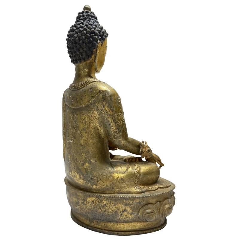 Antiek bronzen beeld van de Geneesheer Boeddha met geneesvat