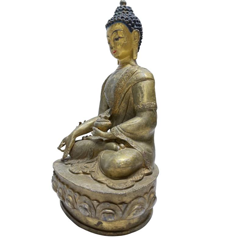 Antiek Himalaya bronzen Boeddhabeeld met vuurverguld oppervlak