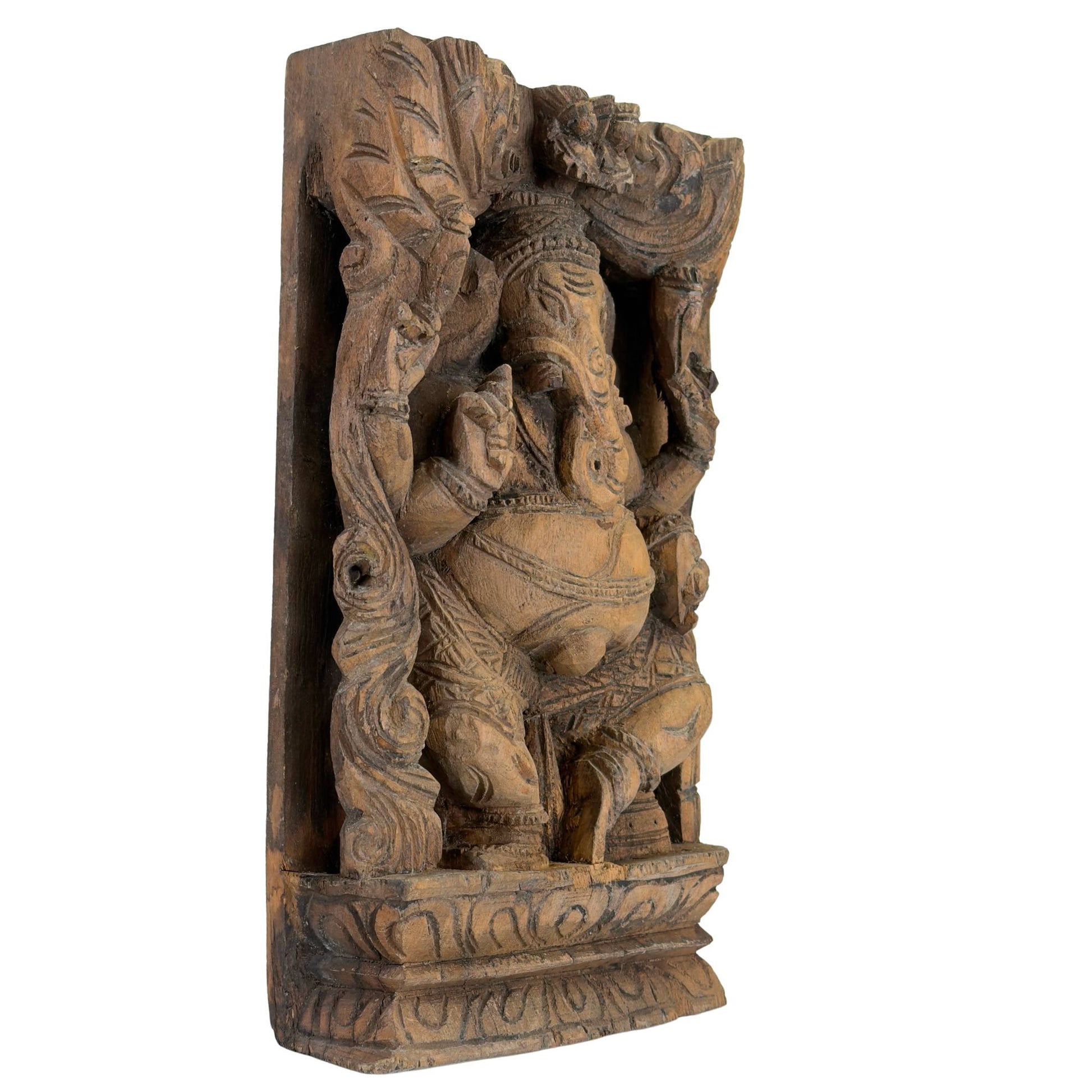 Antiek Indiaas houten paneel met afbeelding van Ganesha
