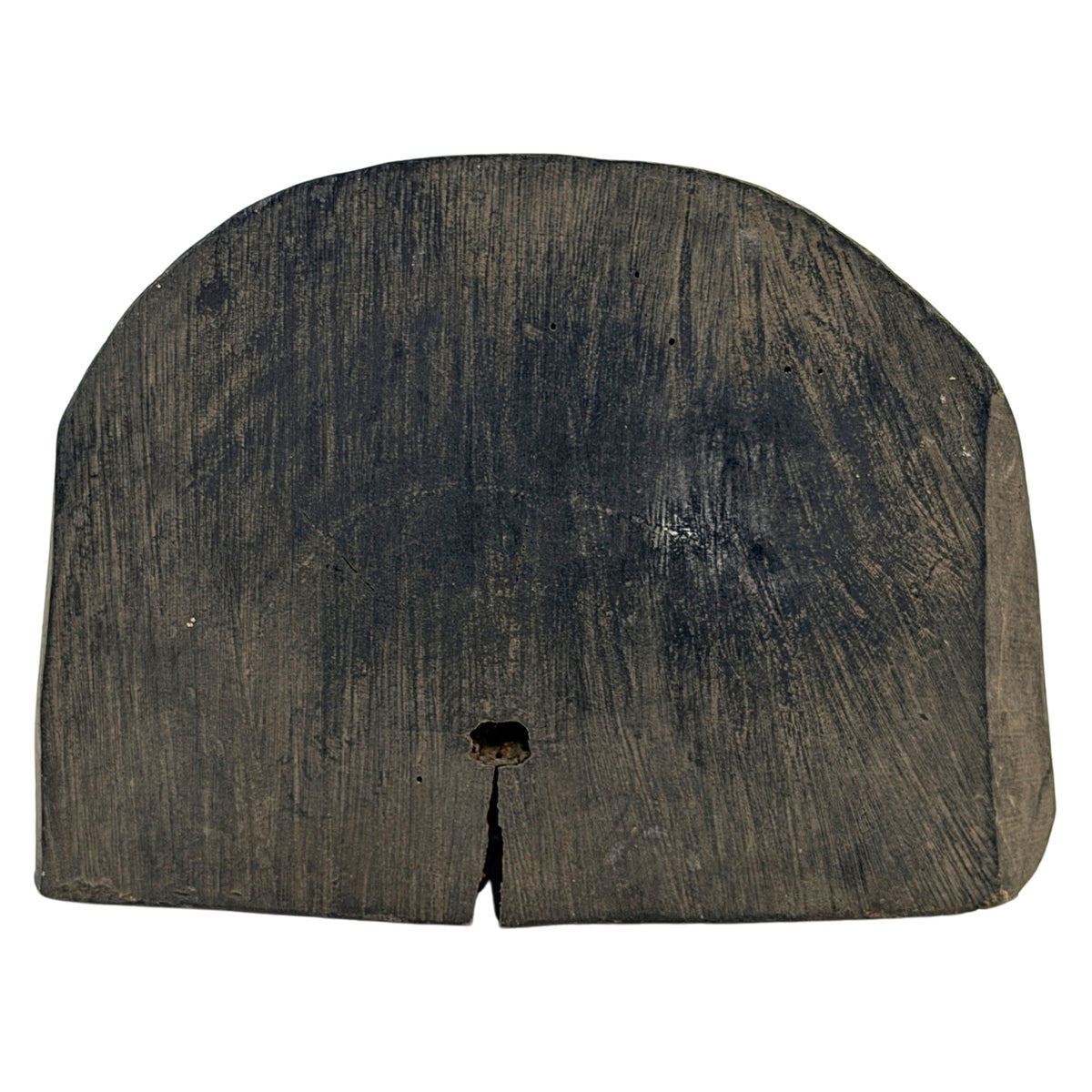 Bovenzijde van antiek Nepalees houten sjamanenmasker met oude scheur en donkere patina