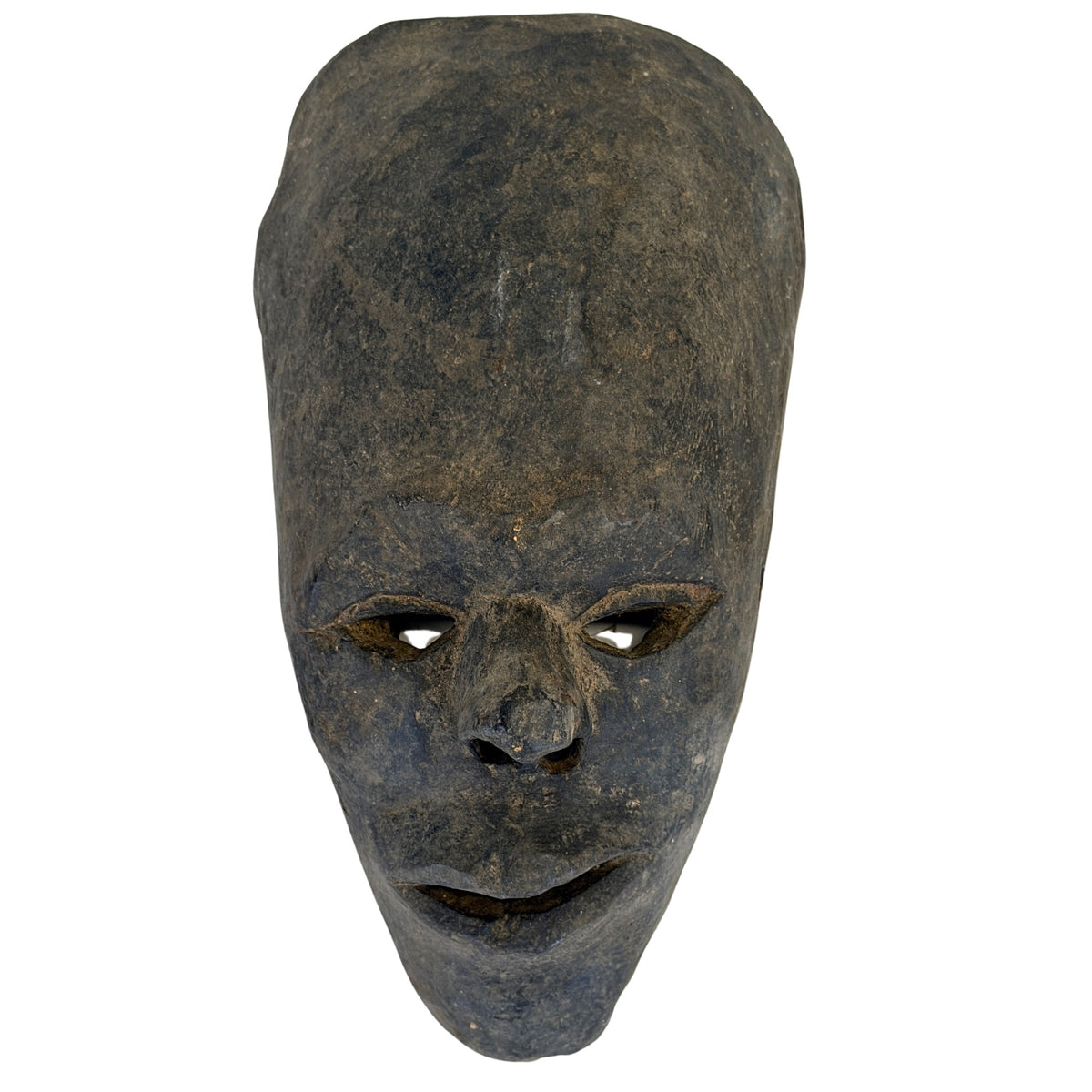 Antiek Nepalees houten sjamanenmasker uit de Middle Hills met langgerekt gezicht en smalle ogen