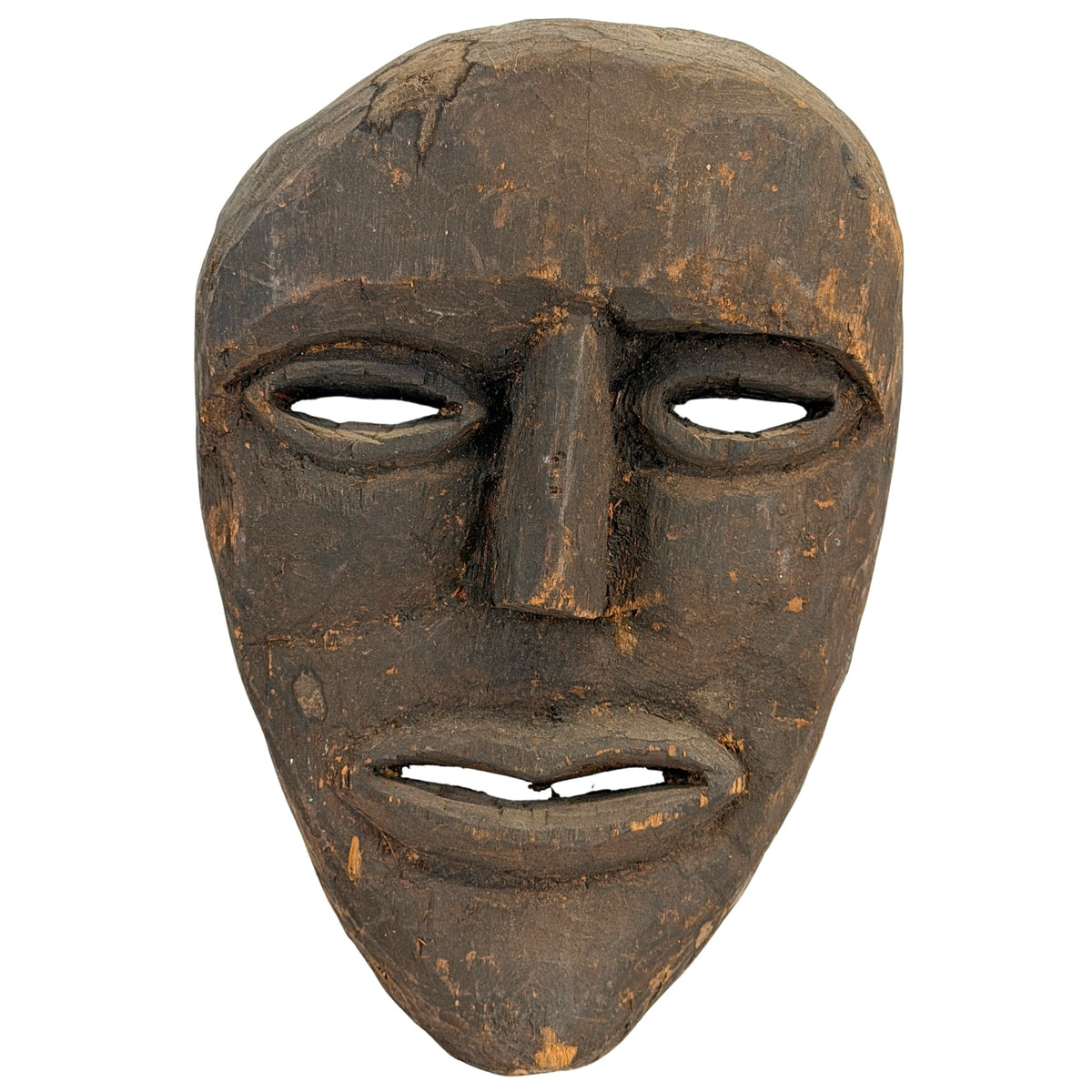 Antiek Nepalees houten sjamanenmasker met lange neus, vooraanzicht